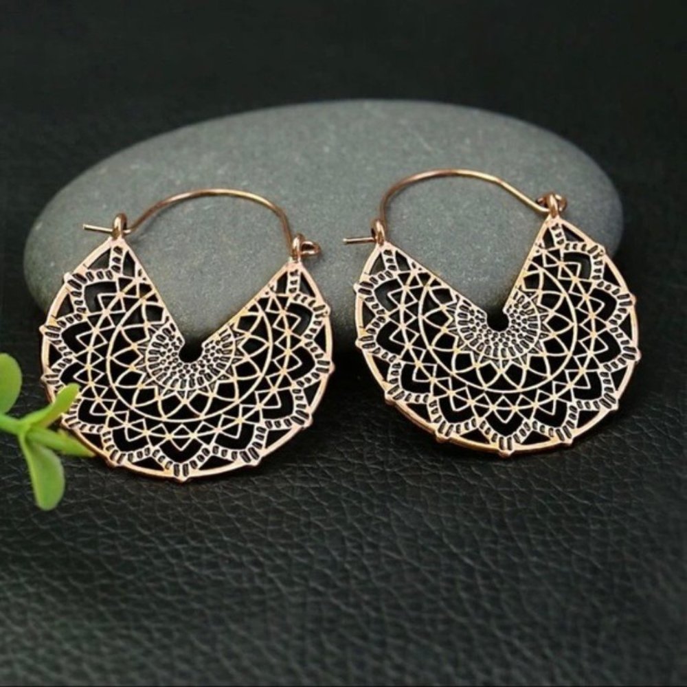 Rose Gold Basketweave Hoop Earrings